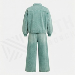Custom Mens Oversized Tracksuit Set Crew Neck <b>Acid</b> Washed <b>Drop</b> Shoulder Sweatshirt Pants Streetwear Suit Workout Gears - Product Image 2