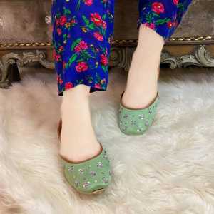 Top Selling Good Quality Mesh Blue Khussa Shoes Punjabi Jutti Handmade Ethnic Ladies Footwear Breathable Traditional Khussas - Product Image 6