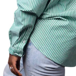 Camisa de Botones a Rayas Verdes y Blancas AKA para Mujer, con Letras Griegas Bordadas, Manga Larga, Estilo Casual y Elegante - Product Image 4