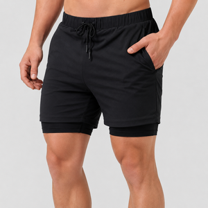 Shorts de sport décontractés pour hommes, tissés, à taille mi-haute élastique, séchage rapide, couleur unie - Product Image 4