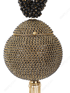 Pochette de soirée en cristal noir avec anse perlée et pompon doré – Sac à main de luxe pour la vente en gros et la fabrication OEM - Product Image 3