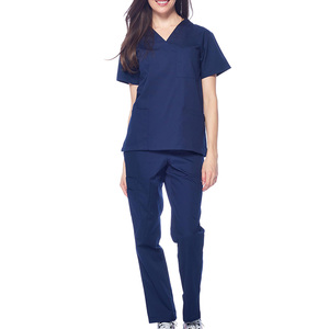 Conjunto de uniforme médico azul marino para mujer, blusa con cuello en V y bolsillos, pantalones con cintura elástica, uniforme de hospital, ropa de trabajo médica - Product Image 2