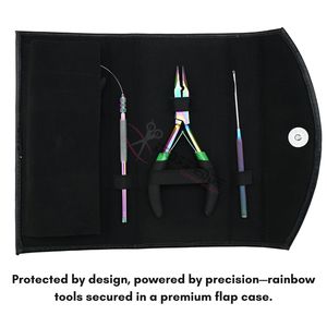 Petit kit d'outils pour extensions de cheveux arc-en-ciel, comprenant des pinces pour micro-anneaux, des outils pour boucles et crochets, et des outils pour ouvrir et fermer les perles. - Product Image 5