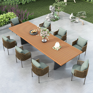 Juego de Comedor de Patio Exterior de Lujo Moderno, Sillas de Ratán Tejido con Mesa Perforada, Muebles de Jardín Impermeables para Hotel, <span class=keywords><strong>Villa</strong></span> - Product Image 1