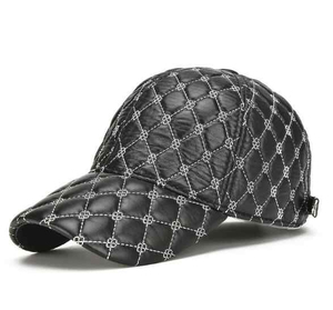Quilted Black Leather Look Cap Unisex Casual <b>Hat</b> Four Seasons 56-58CM - Product Image 4
