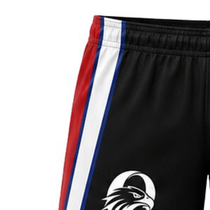 Shorts de netball unisexe noir, rouge et blanc, sublimés, en polyester, vêtements de sport athlétiques, avec bande latérale, pour l'entraînement et les matchs - Product Image 4