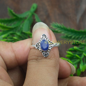 Bague en argent sterling 925 avec saphir bleu naturel, saphir ovale cabochon fait main, fabricant de bijoux en gros pour femmes - Product Image 3