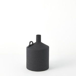 Vase en grès noir Wabi Sabi style industriel zen, fait main, esthétique texturée, pot en métal poreux, centre de table décoratif - Product Image 1