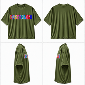 T-shirt à manches courtes pour homme, vert olive, avec logo personnalisé, imprimé sur le devant, design à lettres, coupe ample décontractée, séchage rapide, 100% polyester - Product Image 5