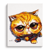 Peinture sur toile Impasto Chat Mignon, Art Mural Texturé Chaton Peint à la Main pour Décoration Intérieure