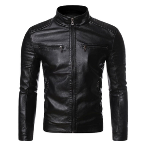 <b>Men's</b> Olive Green Genuine <b>Leather</b> Shell Quick Dry Winter Fashionable Windproof Breathable <b>Jacket</b> Workwear Turn-down Collar - Product Image 2