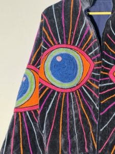 Handmade <b>Velvet</b> Eye Embroidery <b>Jacket</b> - Psychedelic Evil Eye Kimono - Bohemian Statement Coat - Product Image 6