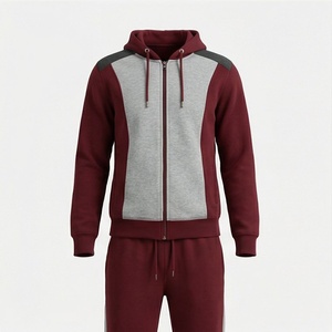 Men's Hooded Tracksuit Color Blocking Zipper Front Full Sleeve Casual Sportswear Autumn Wear Polyester Cotton <b>Blend</b> - Product Image 1