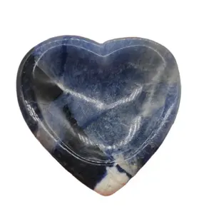 Bol en pierre d'agate naturelle en forme de cœur, Sodalite bleue, assaisonnement, accessoires de cuisine, artisanat en cristal, bol sculpté à la main