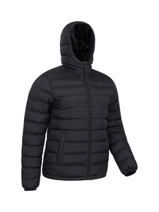 <b>Men's</b> <b>Black</b> Hooded Puffer Jacket Zipper Closure Solid Color Casual Style Winter Wear Regular Fit Windproof Polyester Wadding - Product Image 2
