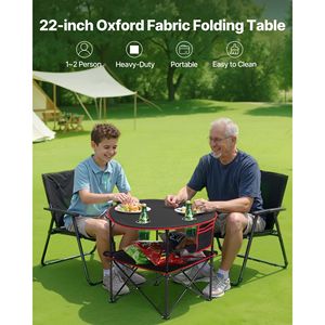 Tavolo da Picnic da esterno pieghevole portatile in tessuto Oxford rotondo da campeggio con 4 portabicchieri - Product Image 2