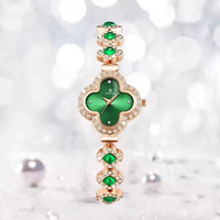 BARRY POLO Jam Tangan Wanita Fashion Quartz dengan Dial Berbentuk Daun Semanggi Empat dari Bahan Paduan Baja Tahan Karat dan Kaca, Tampilan Jarum Penunjuk, Casing Bunga, Jam Tangan Mini.