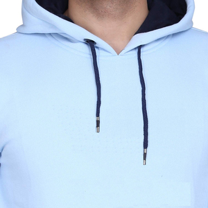 Ensemble de survêtement pour homme bleu clair à capuche, manches longues, couleur unie, vêtements décontractés, respirant, en polyester, avec poches latérales - Product Image 5