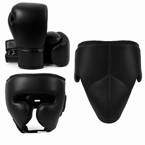 Ensemble de boxe noir complet pour sparring, fabriqué en cuir de vachette véritable, pour entraînement et combats MMA, pour adultes - Product Image 1