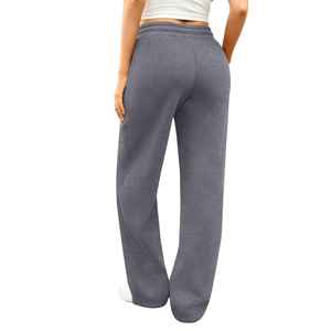 Pantalon de survêtement confortable en coton pour femme, avec cordon élastique, logo personnalisé, gris, coupe large, pour la détente et la gym, vêtement de sport d'hiver - Product Image 3