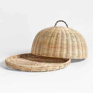 Dôme de protection alimentaire élégant en rotin tressé avec poignée pour la cuisine et la table à manger, anti-mouches - Product Image 2