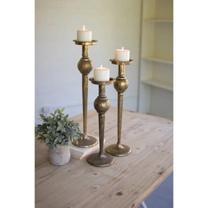 Decorative Antique <b>Brass</b> <b>Candlestick</b> Holder Set of 3 Tall Vintage Style Home Decoration Metal Candle Holders for Table - Product Image 4
