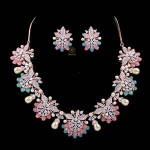 Flaura Fusion Designer Pearl and Zircon Necklace Set for Bridal Wedding - Product Image 3