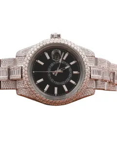 Full Iced Out Chronograph Watch White Gold Band for Men VVS Moissanite Round Cut Diamond Hip Hop <b>Smart</b> Black Dial Watch - Product Image 1