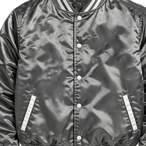 Veste bomber en satin noir pour homme ZPB, coupe classique, col rabattu, fermeture à boutons, style décontracté pour l'automne, style unisexe - Product Image 2