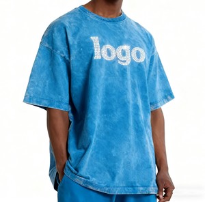 เสื้อยืดพิมพ์ลายโอเวอร์ไซส์สไตล์วินเทจ ล้างสีแบบแอซิด พร้อมโลโก้ประดับคริสตัล รับผลิตตามสั่งขายส่งสำหรับผู้ชาย - Product Image 3