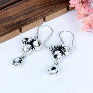Buffalo Turquoise <b>Sterling</b> <b>Silver</b> <b>Stud</b> Earrings, White Black Gemstone Boho Southwestern Jewelry, Gift for Her - Product Image 2