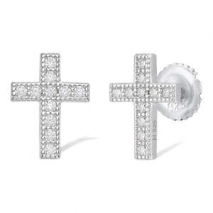 Pendientes de Plata de Ley con Cruz de Moissanita, Joyería Religiosa con Incrustaciones de Diamantes - Product Image 1