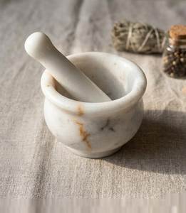 Natural Stone Mortar <b>And</b> Pestle Marble <b>Set</b> For Crushing <b>Spices</b> <b>Herbs</b> <b>And</b> Making Smooth Paste Easily - Product Image 1