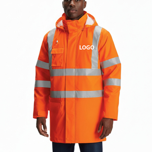 Chaqueta de Seguridad Reflectante Naranja de Alta Visibilidad para Hombre con Capucha y Bolsillos, Uniforme de Trabajo para Adultos - Product Image 2