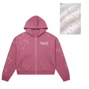 Sudadera con capucha de algodón grueso con cremallera para hombre, con pedrería termoadhesiva, estilo urbano, oversize, producción personalizada - Product Image 2