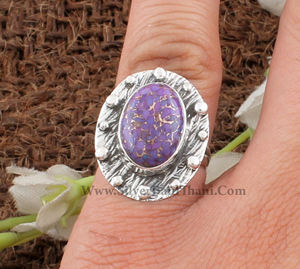 Anillo Solitario Clásico Boho Hecho a Mano de Plata de Ley 925 con Turquesa Cobre Púrpura en Engaste de Bisel, Certificado para Bodas y Fiestas - Product Image 2