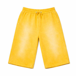 Shorts amples en molleton délavé à double taille, style streetwear unique et de qualité supérieure - Product Image 1