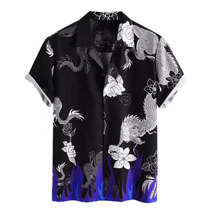 Chemise homme à manches courtes boutonnée, imprimé dragon noir personnalisé, sublimation numérique hawaïenne, été - Product Image 3