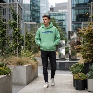เสื้อฮู้ดสีเขียวมิ้นท์ OneApex สำหรับผู้ชาย ผ้าฝ้ายเฟรนช์เทอร์รี่ สวมใส่สบาย มีกระเป๋าหน้าและลายพิมพ์โลโก้ เหมาะสำหรับใส่ในฤดูใบไม้ร่วง - Product Image 5