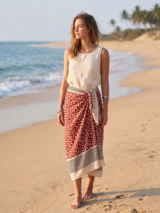 Pañuelo Sarong de Algodón Hecho a Mano al por Mayor, con Estampado Floral y de Hojas, Largo, para Playa, Estilo Boho, Cubre Traje de Baño, Esencial para Viajes de Verano en Resorts Tropicales - Product Image 2