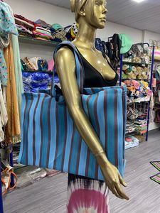 Nylon <b>Recycled</b> Woven Eco-friendly Reusable Handled Shoulder Supermarket Shopping <b>Bags</b> Striped Customized Color Size Extra Large - Product Image 4