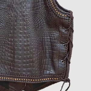 Gilet sans manches en cuir véritable pour homme, style motard, couleur unie, décoration à rivets, vêtement d'extérieur d'automne, coupe classique - Product Image 4