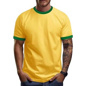 Camiseta de Hombre Color Granate con Cuello Redondo y Ribete en Contraste, Corte Regular, Estilo Casual, Tejido de Punto, Color Sólido - Product Image 4