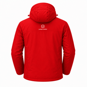 Custom Men's Solid Red Hooded Puffer <b>Jacket</b> <b>Waterproof</b> Windproof Winter Insulated Outdoor Thermal Coat Full Zip <b>Parka</b> OEM ODM - Product Image 4