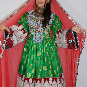 Robe afghane traditionnelle en velours naturel solide de haute qualité, faite à la main, pour femmes, avec fermeture éclair, dentelle et décorations à boutons. - Product Image 4