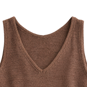 Blusa de punto sin mangas para mujer, con cuello en V, de hilo tejido, transpirable, 100% algodón, informal, holgada, a la moda, para verano - Product Image 5