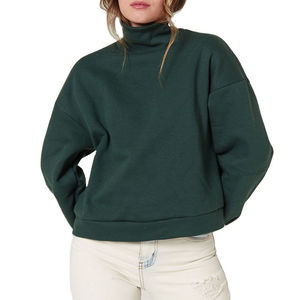 Sweat-shirt oversize à col roulé bleu marine pour femme, épaules tombantes, manches longues, pull décontracté en molleton, coupe ample, mélange de coton doux - Product Image 2