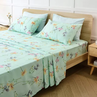 Parure de draps en satin imprimé botanique moderne de haute qualité, 6 pièces, drap plat, drap-housse, 4 taies d'oreiller, 200TC, durable et respirant