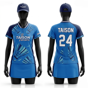 Women badminton uniform premium 150 GSM breathable polyester fabric beige gold grey angular panel design custom logo - Product Image 2