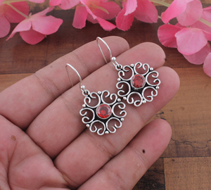 925 <b>Sterling</b> <b>Silver</b> Blue Lace Agate Drop Earrings | Wholesale Handcrafted Gold Plated Vintage Mandala Filigree Anniversary Party - Product Image 1